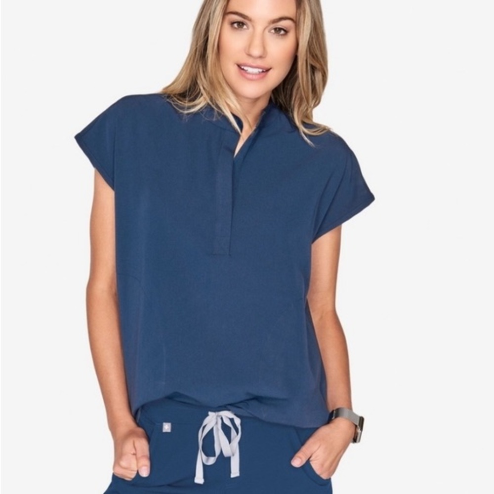 Figs Rafaela - Mandarin Collar Scrub Top - XXS / Dark Harbor